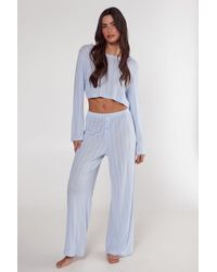 Nasty Gal - Pointelle Long Sleeve Cropped Top And Trouser Pajama Set - Lyst