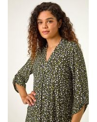 Roman - Spot Print V-Neck Pleat Front Top - Lyst