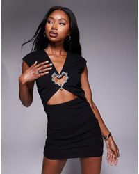 ASOS - Crepe Cut Out With Ruching Mini Dress Heart Trim - Lyst