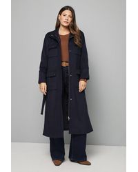 Wallis - Button Down Military Belted Collar Coat - Lyst