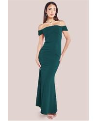 Goddiva - Pleated Bardot Scuba Maxi Dress - Lyst