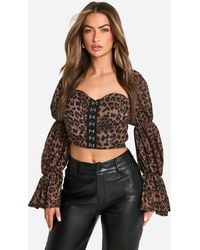 Boohoo - Hook And Eye Leopard Print Milkmaid Corset Top - Lyst