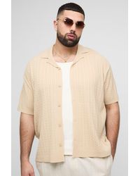 BoohooMAN - Plus Oversized Boxy Short Sleeve Revere Cable Knit Shirt - Lyst
