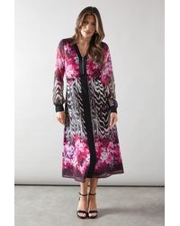 Wallis - Zip Front Animal Floral Border Midi Dress - Lyst
