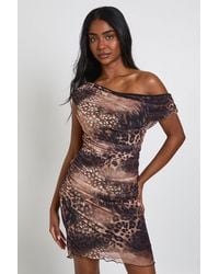 Boohoo - Tonal Animal Print Ruched Mini Dress - Lyst