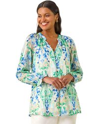 Roman - Printed Metallic Button Blouse - Lyst