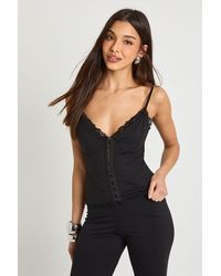 Boohoo - Double Layer Sculpting Slinky Lace Trim Hook & Eye Cami Top - Lyst