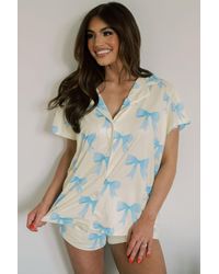 Azura Exchange - Pyjama Set Strikprint Korte Mouwen - Lyst
