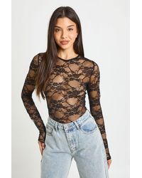 Boohoo - Lace Long Sleeve Bodysuit - Lyst