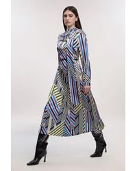 Karen Millen - Geo Print Satin Wrap Neck Woven Maxi Dress - Lyst