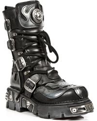 New Rock - Flame Biker-Stiefel Aus Schwarzem/Silbernem Leder Mit Akzent – ​107-S2 - Lyst