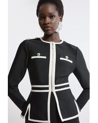 Karen Millen - Figure Form Bandage Military Contrast Piping Knit Split Hem Jacket - Lyst