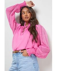 Oasis - Tie Neck Ruffle Detail Chiffon Blouse - Lyst