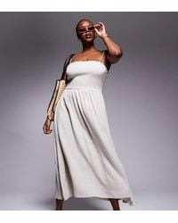 ASOS - Design Isabel Linen Blend Shirred Bandeau Beach Sundress - Lyst