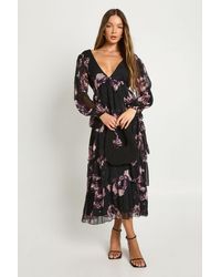 Boohoo - Floral Chiffon Plunge Ruffle Midaxi Dress - Lyst