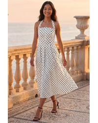 Roman - Petite Polka Dot Stretch Midi Dress - Lyst