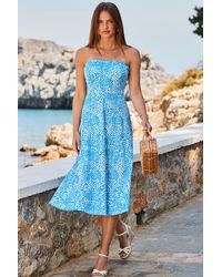 Sosandar - Fleck Print Ruched Front Bandeau Midi Jersey Dress - Lyst