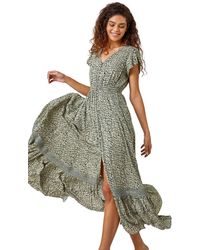 Roman - Lace Trim Button-Front Maxi Dress - Lyst