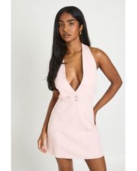Boohoo - Tailored Halterneck Trim Detail Mini Dress - Lyst