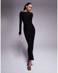 Kaiia - Exclusive Double Layered Slinky Low Back Long Sleeve Maxi Dress - Lyst
