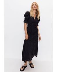 Warehouse - Mixed Broderie Button Front Puff Sleeve Maxi Dress - Lyst