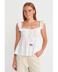 Dilvin - Sleeveless Square-Neck Blouse With Tie Front - Lyst