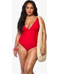 Boohoo - Plus Tummy Control Plunge Bathing Suit - Lyst
