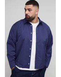BoohooMAN - Plus Oversized Boxy Long Sleeve Striped Curved Hem Shirt - Lyst