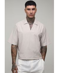 BoohooMAN - Tall Oversized Boxy Poplin Stripe V-Neck Polo - Lyst