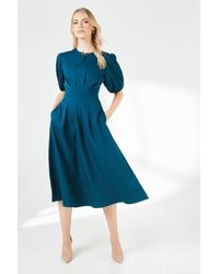 PRINCIPLES - Pleat Detail Puff Sleeve Midi Dress - Lyst