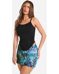 Boohoo - Printed Textured Mesh Mini Skirt - Lyst