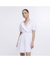 River Island - Wrap Mini Dress White Frill Cotton - Lyst