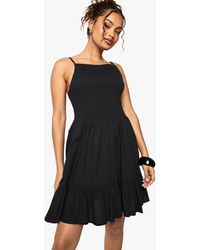 Boohoo - Shirred Textured Tiered Smock Mini Dress - Lyst