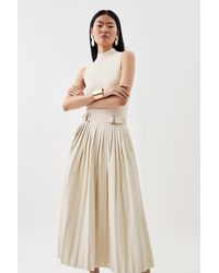 Karen Millen - Knitted Midi Dress With Pu Detailing - Lyst