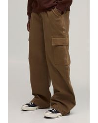 BoohooMAN - Wide Fit Half & Waistband Cargo Pocket Washed Twill Trouser - Lyst