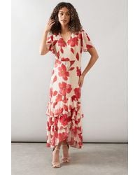 Wallis - Floral Frill Hem Wrap Dress - Lyst