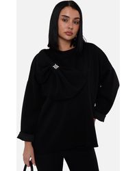 Gini London - Side Contrast Bow Oversized Jumper Top - Lyst