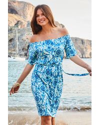 Sosandar - Tie Dye Print Tie Waist Bardot Jersey Dress - Lyst