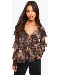 Boohoo - Ruffle Chiffon Blouse - Lyst