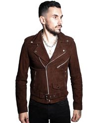 Infinity Leather - Goat Suede Brando Biker Jacket-Melbourne - Lyst