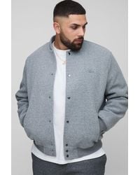 BoohooMAN - Plus Regular Fit Embroidered Melton Bomber Jacket - Lyst