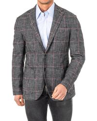 La Martina - Checkered Long-Sleeved Blazer With Lapel Collar Kmja06 - Lyst