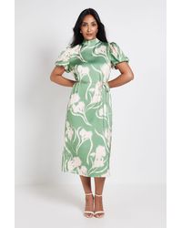 Wallis - Petite Floral Satin Midi Dress - Lyst