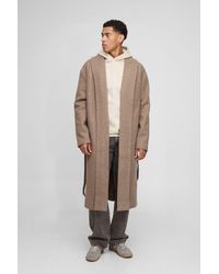 BoohooMAN - Single Breasted Shawl Collar Self Belted Longline Marl Melton Overcoat - Lyst