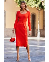 Sosandar - Cut Out Detail Belted Knitted Midi Dress - Lyst