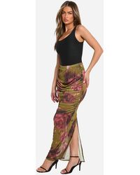 Boohoo - Floral Mesh Ruched Maxi Skirt - Lyst