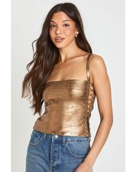 Boohoo - Metallic Bandage Lace Up Corset Top - Lyst