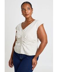 Boohoo - Plus Stripe Hook And Eye Cinched Cap Sleeve Top - Lyst