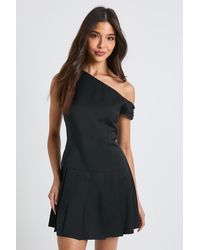 Boohoo - Asymmetric Pleated Drop Hem Skater Dress - Lyst