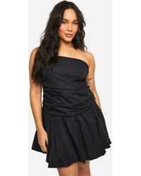 Boohoo - Plus Ruched Bandeau Puff Ball Mini Dress - Lyst